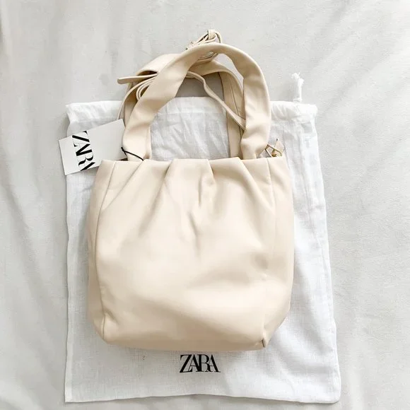 Zara Cream Soft City Bag Faux Leather Shoulder Crossbody - Picture 5 of 5
